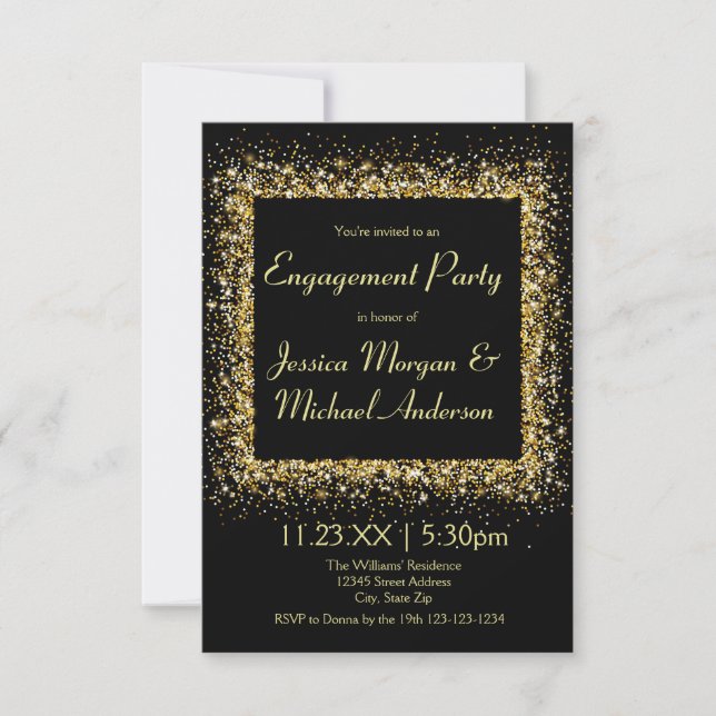 Invitation Cadre de Parties scintillant d'or - 3x5 (Devant)