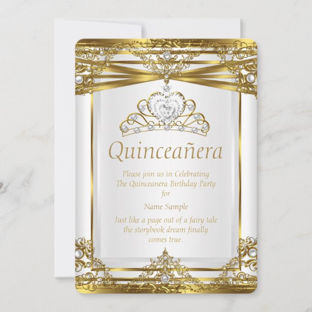Invitation Cadre de perle blanche blanche d'or de la princess (Devant)