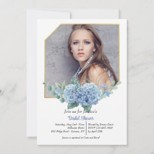 Invitation Cadre de photo d'invitation à l'hydrangea bleu