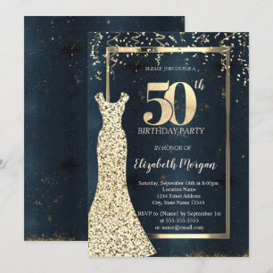 Invitation Cadre de robe à sequins dorés, Bleu foncé 50e anni