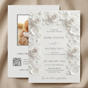 Invitation Cadre de roses 3D blanches Mariage Minimaliste