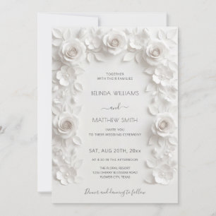 Invitation Cadre de roses 3D blanches Mariage Simple