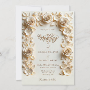 Invitation Cadre de roses baroques avec barre lumineuse dorée