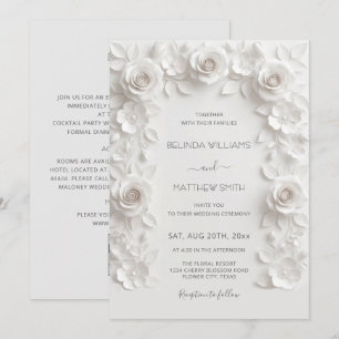 Invitation Cadre de roses en relief faux blanc tout-en-un