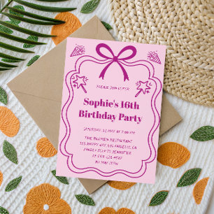 Invitation Cadre de ruban rose et violet pour une fête d'anni