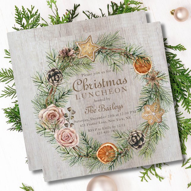 Invitation Cadre de vacances Floral Rustique | Déjeuner de No (Créateur téléchargé)