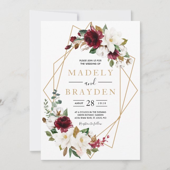 Invitation Cadre de verdure de magnolia burgundy élégant flor (Devant)