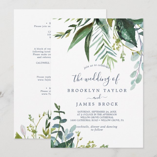 Invitation Cadre de verdure d'été tout en un Mariage (Devant / Derrière)