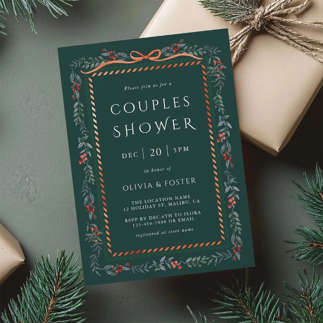 Invitation Cadre de Winterberry Noël pour Couple Green Shower (Créateur téléchargé)