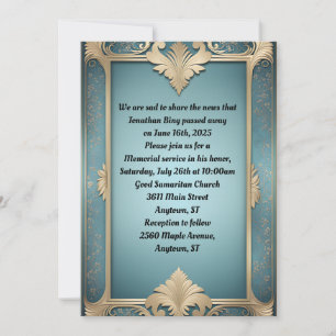 Invitation Cadre déco classique sur Mémorial bleu turquoise