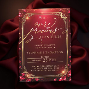 Invitation Cadre Deco Or Rouge Rubis Élégant Maman 80 Ans Ann