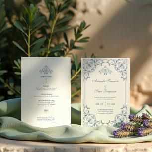 Invitation Cadre décoratif traditionnel bleu et blanc
