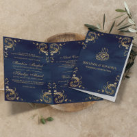 Cadre doré antique mariage islamique bleu marine