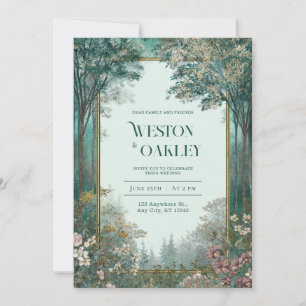 Invitation Cadre doré avec motif floral romantique sur fond s