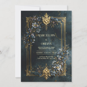 Invitation Cadre doré baroque de luxe fleurs sarcelle foncé m