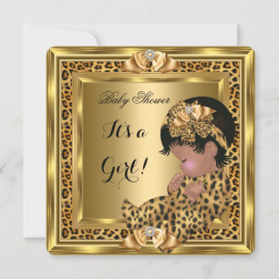 Invitation Cadre doré bébé léopard fille de bébé Shower Migno