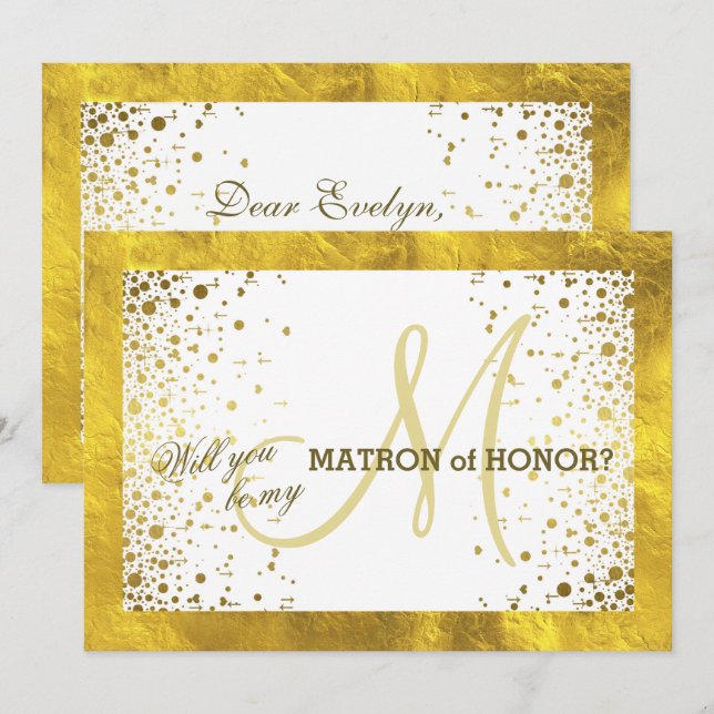 Invitation Cadre Doré Confettis Veux-tu être ma Demoiselle d' (Devant / Derrière)