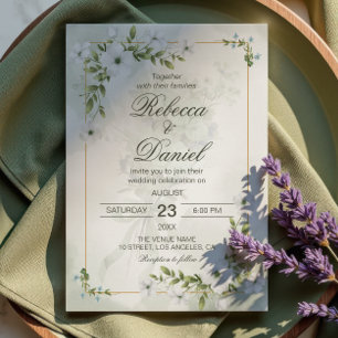 Invitation Cadre doré de verdure florale blanche élégante pou