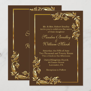 Invitation Cadre doré Elegant Chocolat Brown avec impression