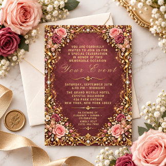 Invitation Cadre doré élégant floral papillon de luxe