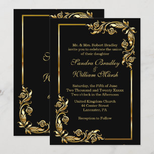 Invitation Cadre doré élégant noir avec impression or