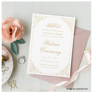 Invitation Cadre doré élégant vintage rococo Cérémonie Walima