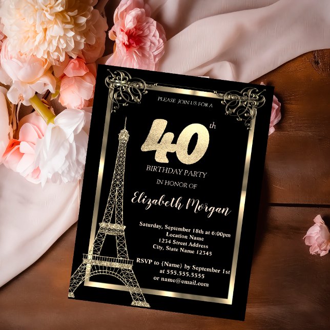 Invitation Cadre doré, Fête d'anniversaire de la Tour Eiffel  (Créateur téléchargé)
