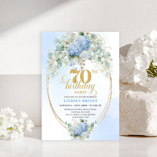 Invitation Cadre doré floral bleu boho radiant pour 70e anniv