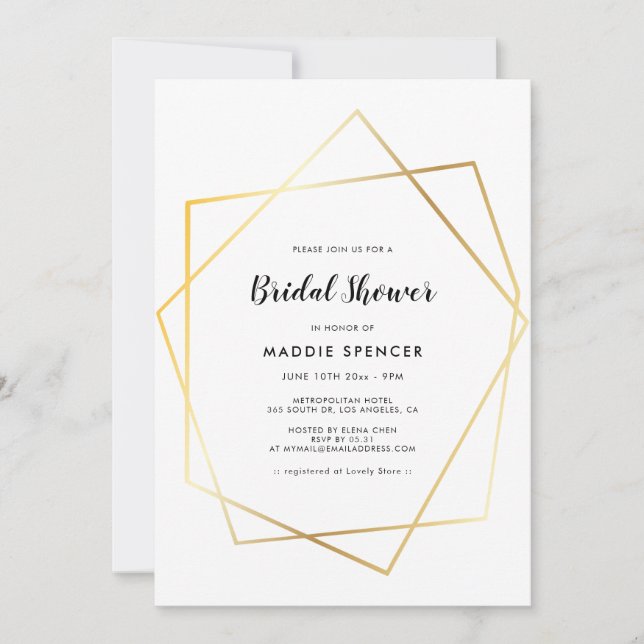 Invitation Cadre doré géométrique moderne Douche nuptiale (Devant)