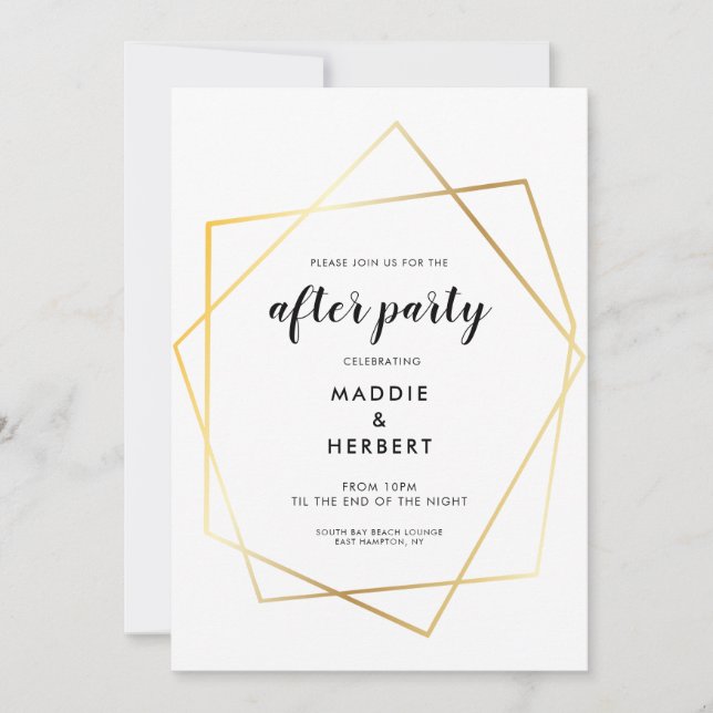 Invitation Cadre doré géométrique moderne mariage après fête (Devant)