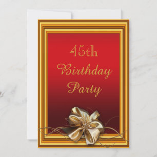 Invitation Cadre doré glamour et faux nœud 45e anniversaire
