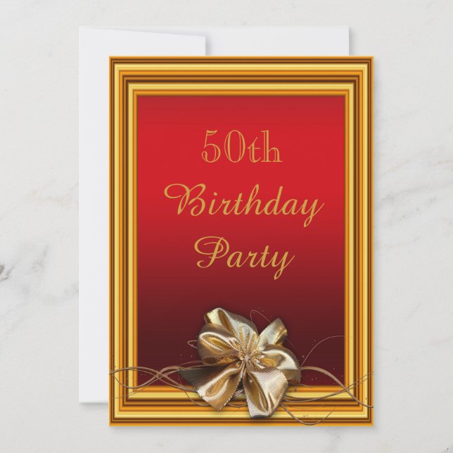 Invitation Cadre doré glamour et faux nœud pour 50e anniversa (Devant)