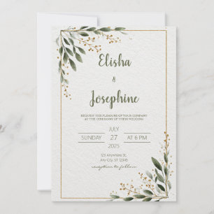 Invitation Cadre doré minimaliste Coin de verdure Mariage