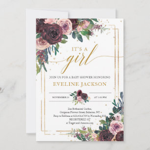 Invitation Cadre doré rose mauve bleu rousse