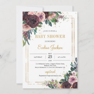 Invitation Cadre doré rose mauve bleu rousse