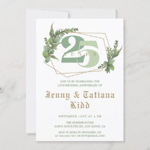 Invitation Cadre doré verdure 25e anniversaire Mariage