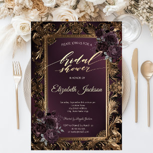 Invitation Cadre doré vintage Roses bordeaux Enterrement de v