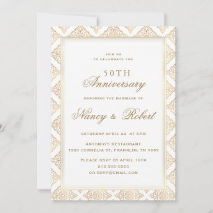 Invitation Cadre d'ornement d'or 50e anniversaire Mariage