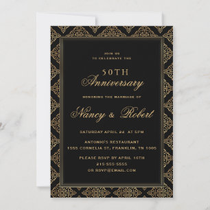 Invitation Cadre d'ornement d'or Black 50e anniversaire Maria