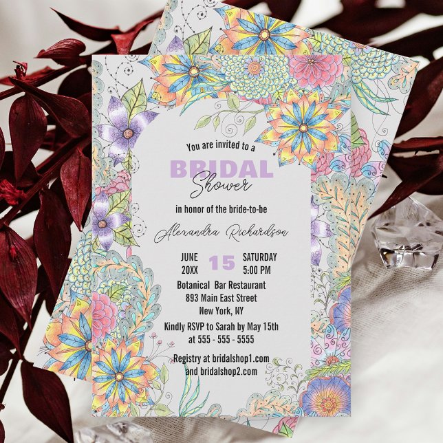 Invitation Cadre dynamique de la Fête des mariées de fleurs d (Créateur téléchargé)