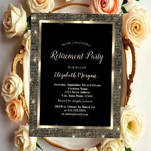 Invitation Cadre élégant à paillettes dorées sur fond noir po
