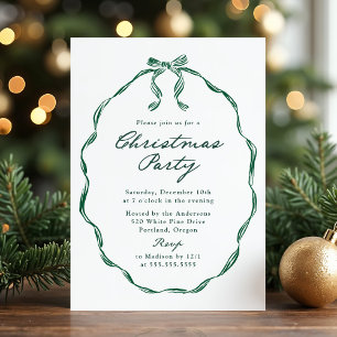 Invitation Cadre élégant à ruban vert pour la fête de Noël