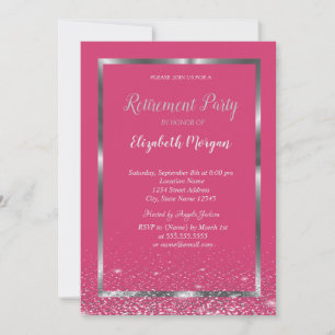 Invitation Cadre élégant argenté Confettis Retraite rose