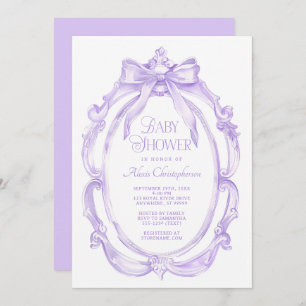 Invitation Cadre élégant + Baby shower Bow pourpre