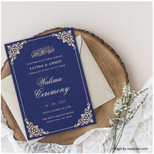 Invitation Cadre élégant baroque Cérémonie Walima bleu royal