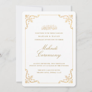 Invitation Cadre élégant baroque doré pour cérémonie de mehnd