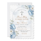 Cadre élégant Bleu Floral Première Communion Saint