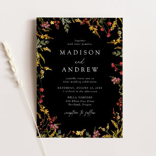 Invitation Cadre Élégant de Fleurs Sauvages d'Été Mariage Noi