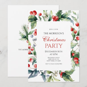 Invitation Cadre élégant de houx et de baies pour la fête de