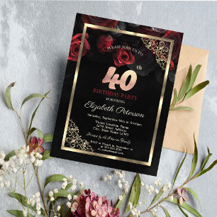 Invitation Cadre Elégant de Roses Rouges pour 40e Anniversair